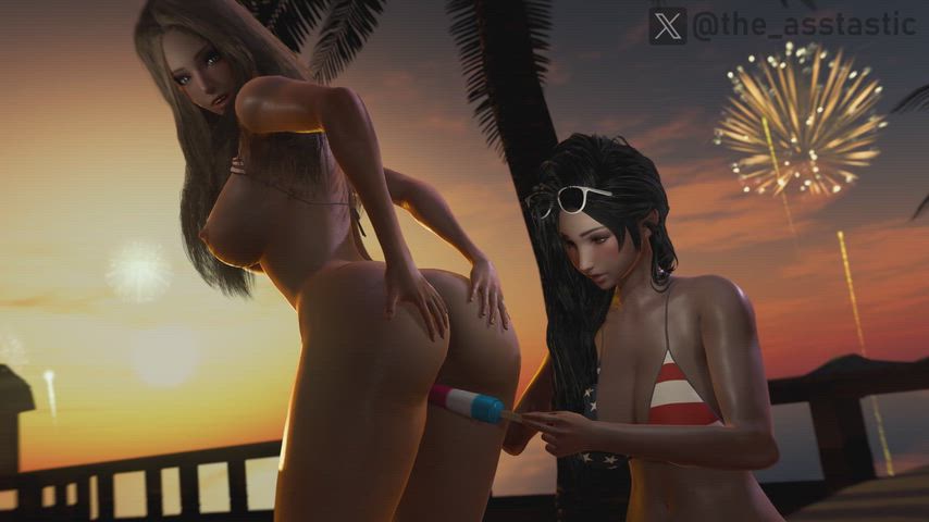 Star-Spangled Bang Her with Tifa and Aerith — hentai