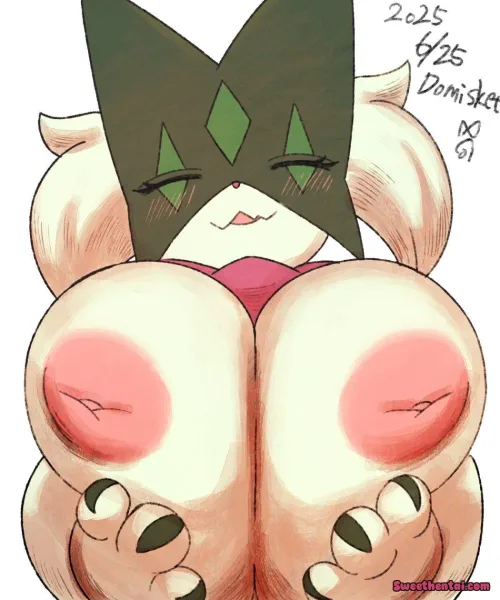 Meowscarada happily showing you her goods