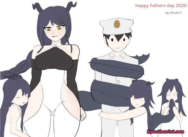 I drew a dragon lady and her family
