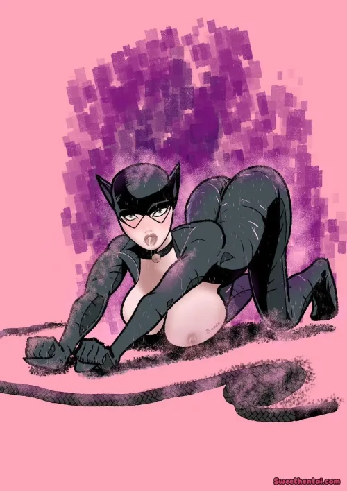 Catwoman stretching in the rain