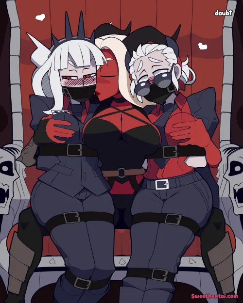 Lucifer and Justice tied up while grabbing their soft breasts