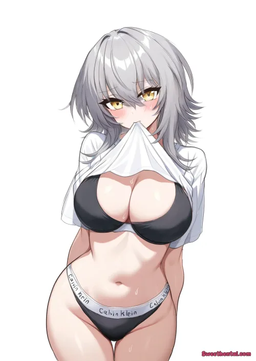 Jeanne d'Arc Alter lifting her shirt